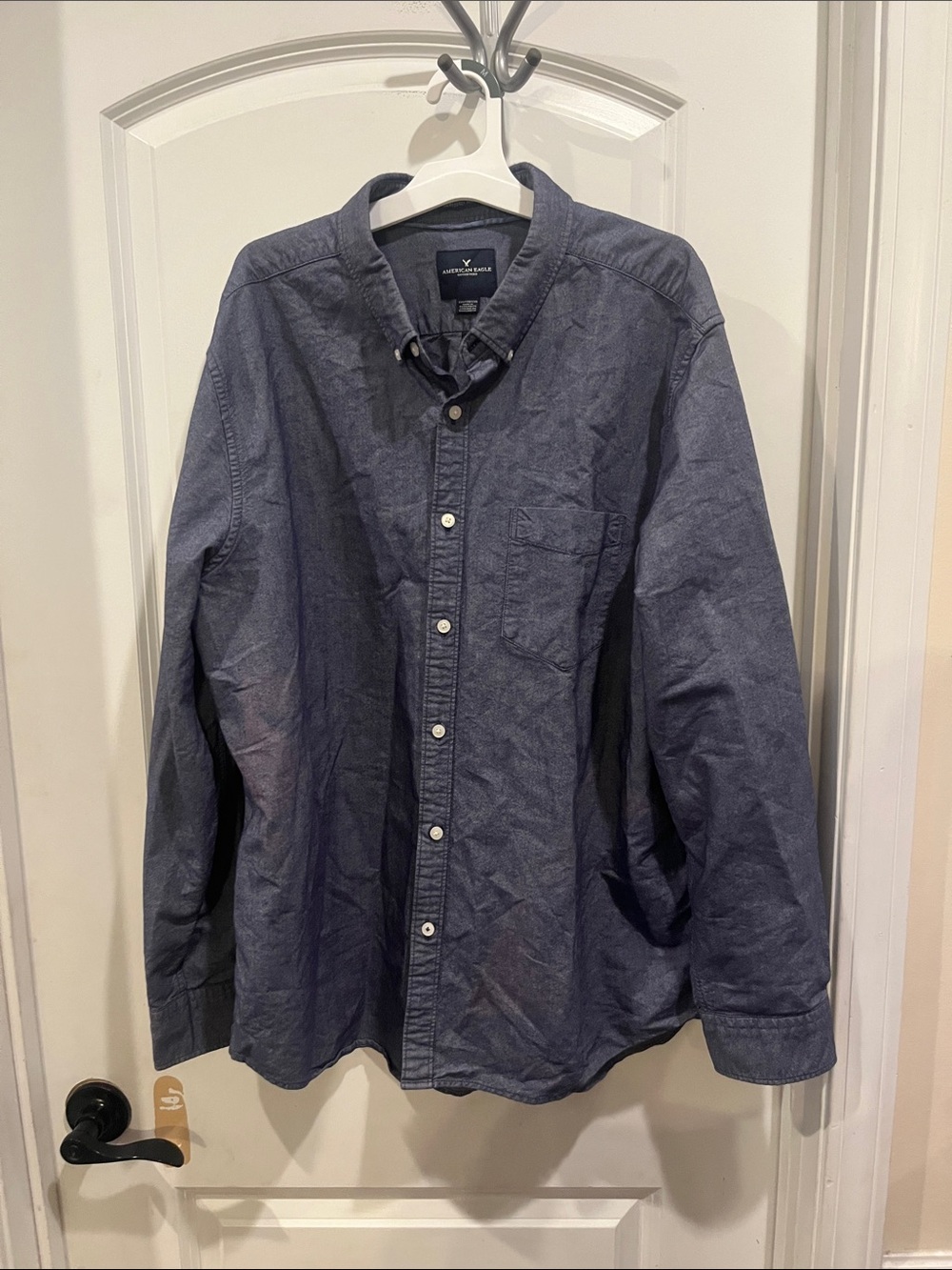 American Eagle Outfitters Slate Blue Long-Sleeve Button-Down Shirt